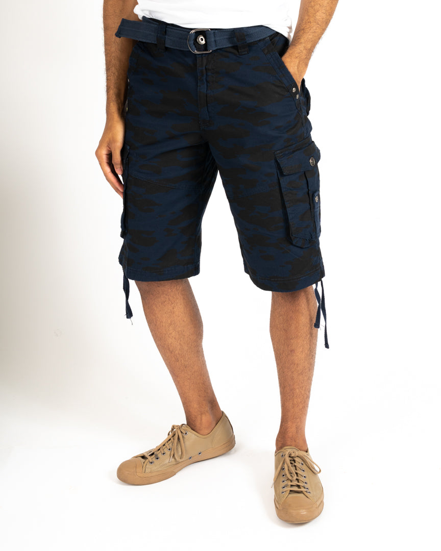 Navy Camo Belted Cargo Short