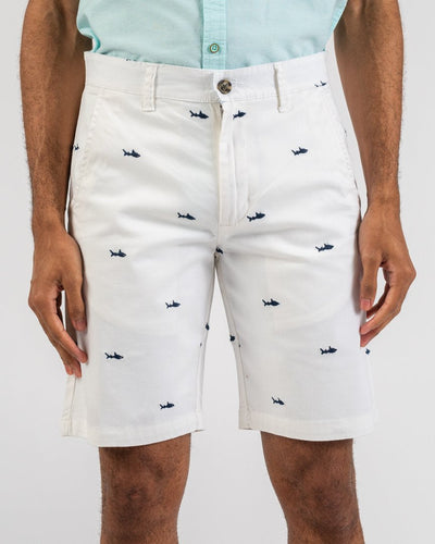 White Flat Front Shark Shorts