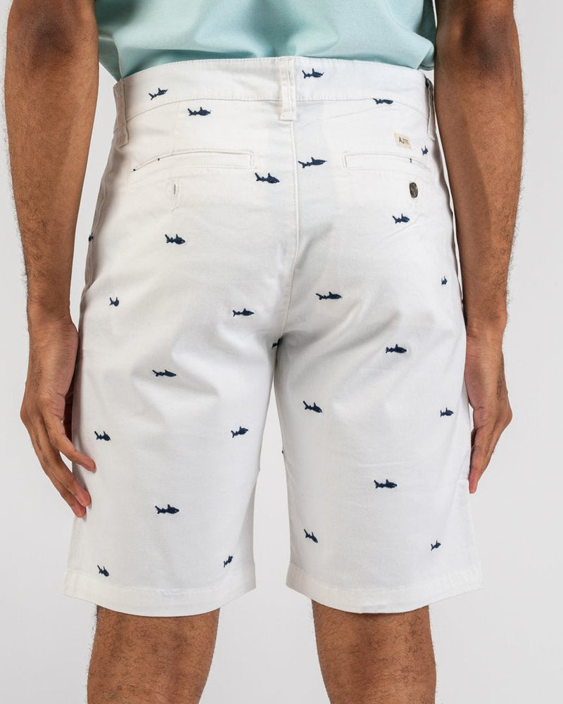 White Flat Front Shark Shorts