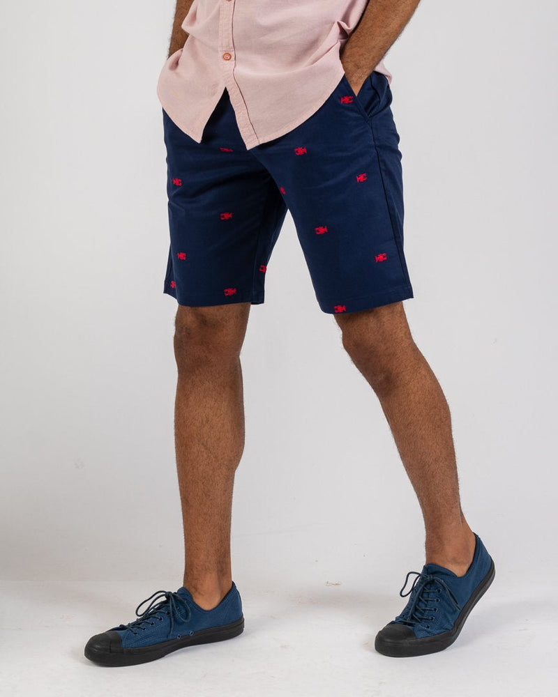 Navy Flat Front Lobster Shorts