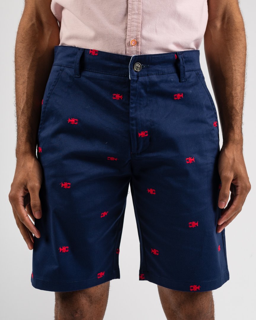 Navy Flat Front Lobster Shorts