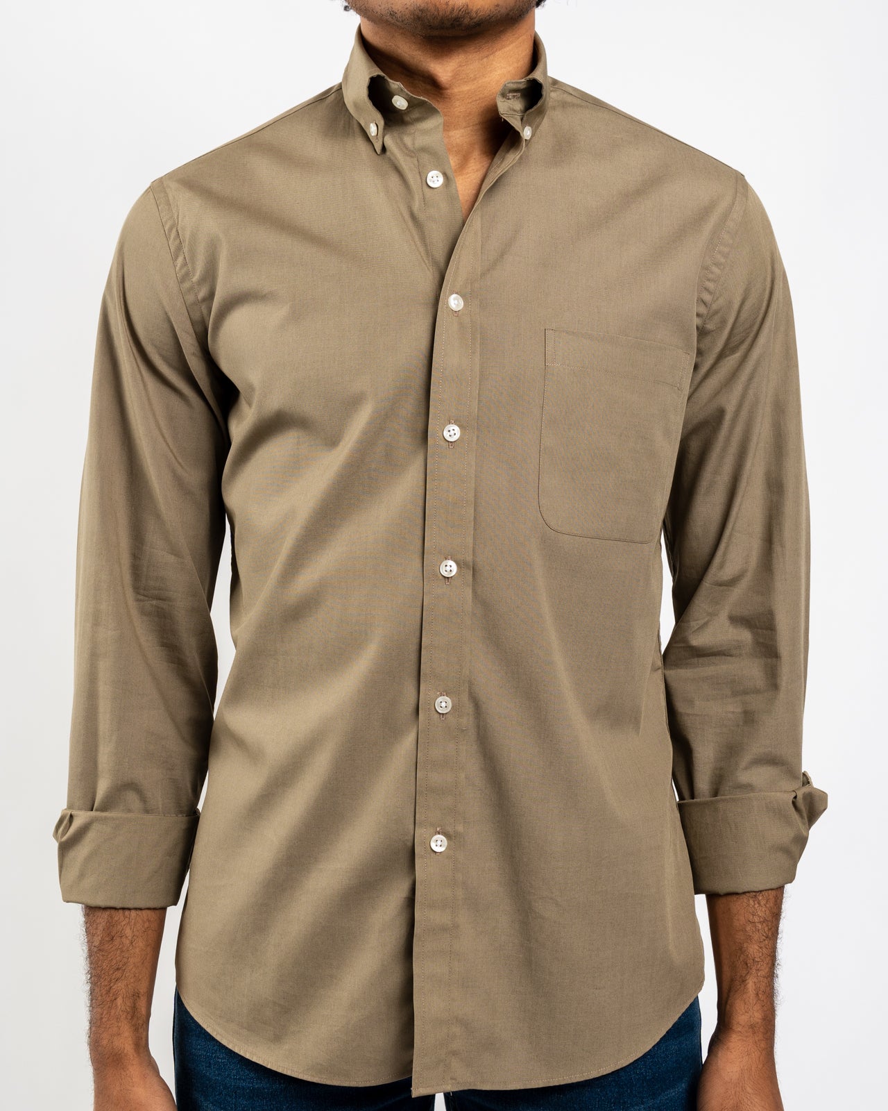alexander julian dress shirts Khaki Organic Cotton Poplin Shirt