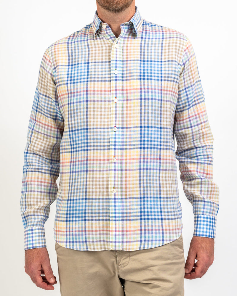 Gingham Plaid Linen Slim-Fit Shirt