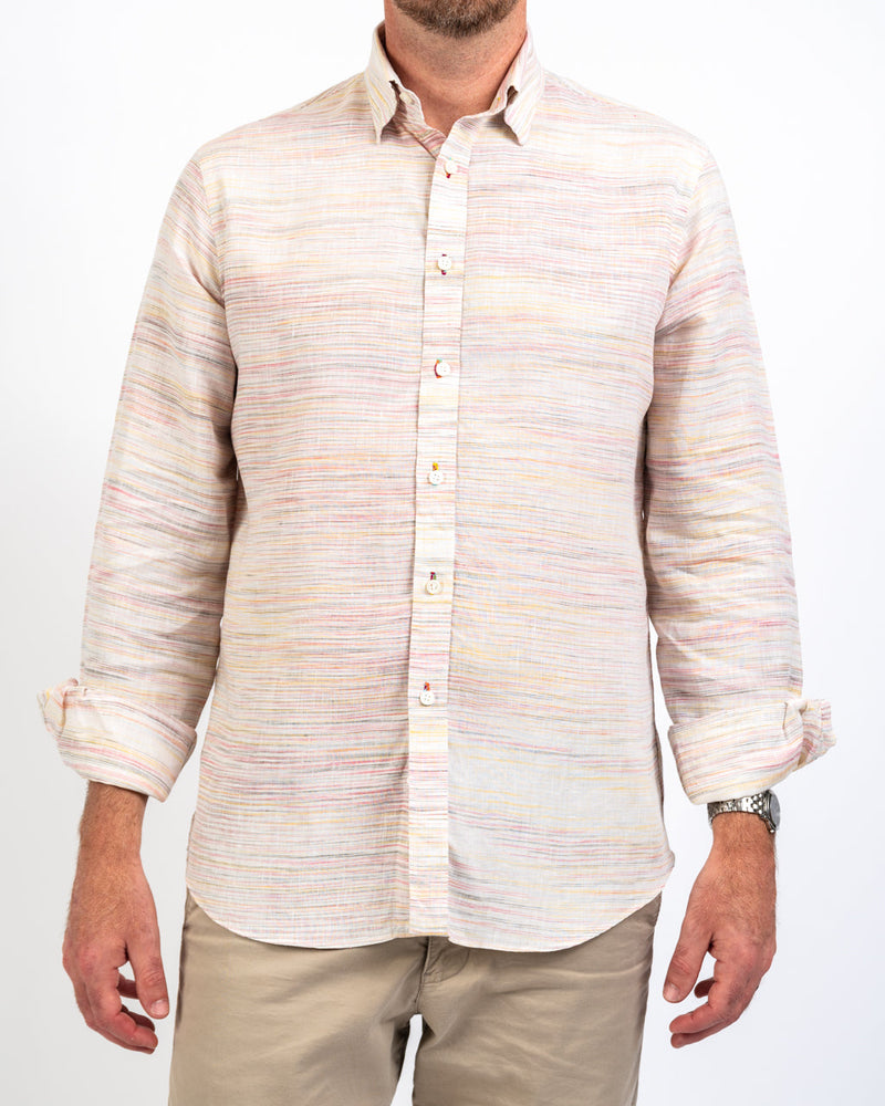Ikat Beige Linen Slim-Fit Shirt