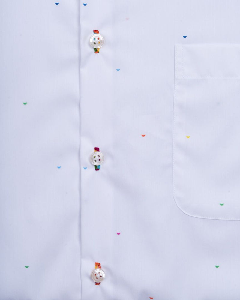 White Butterfly Dot Slim-Fit Shirt
