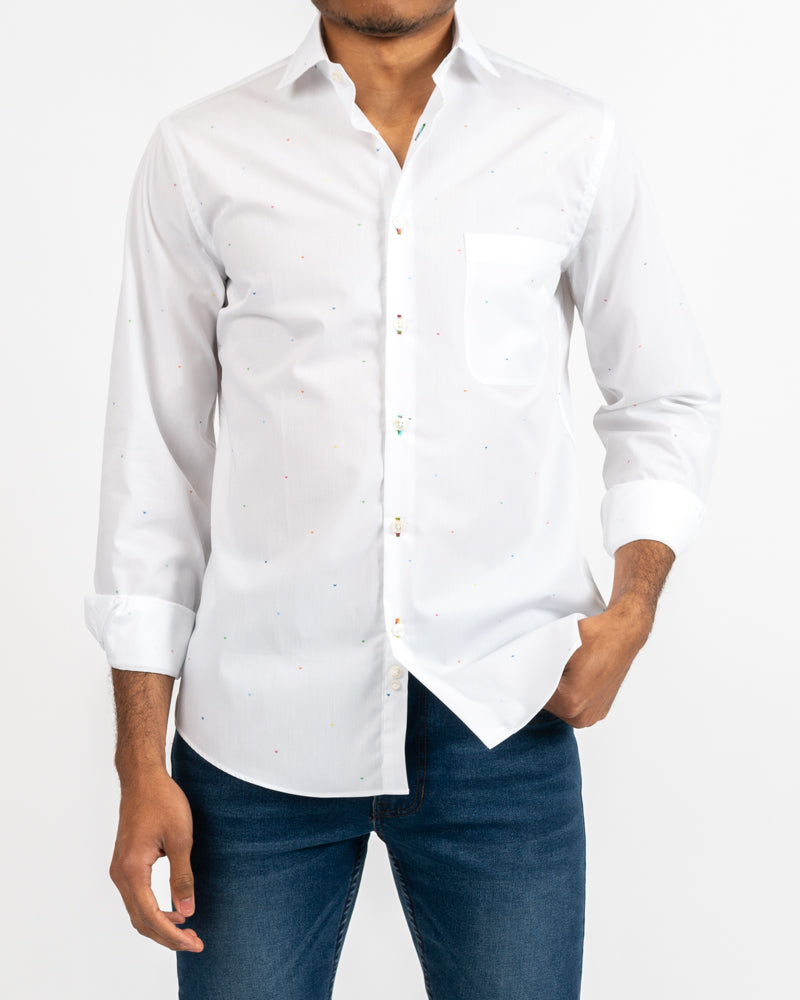 White Butterfly Dot Slim-Fit Shirt