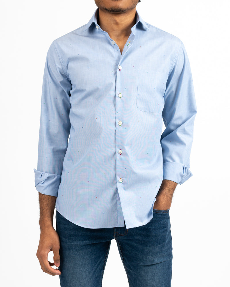Blue Butterfly Dot Slim-Fit Shirt