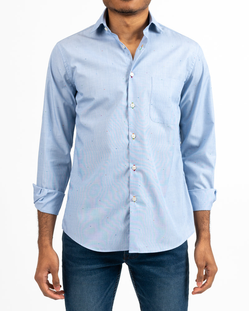 Blue Butterfly Dot Slim-Fit Shirt