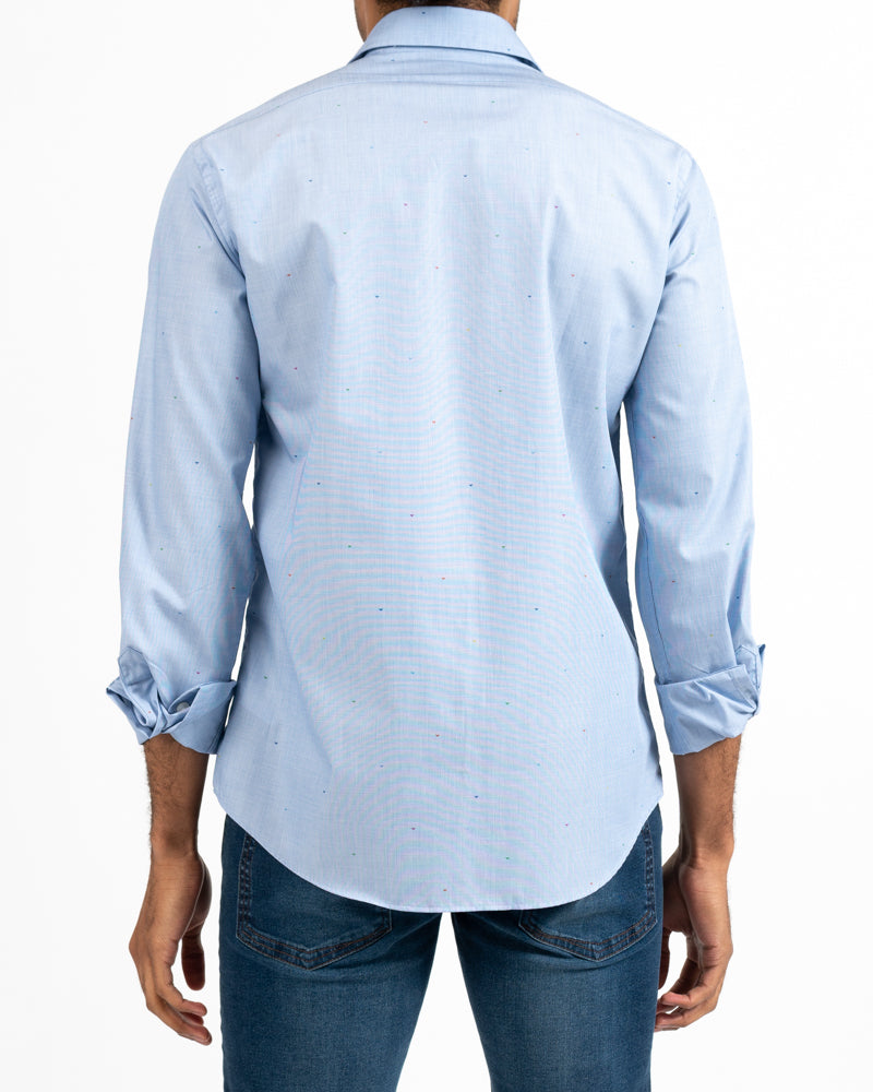 Blue Butterfly Dot Slim-Fit Shirt