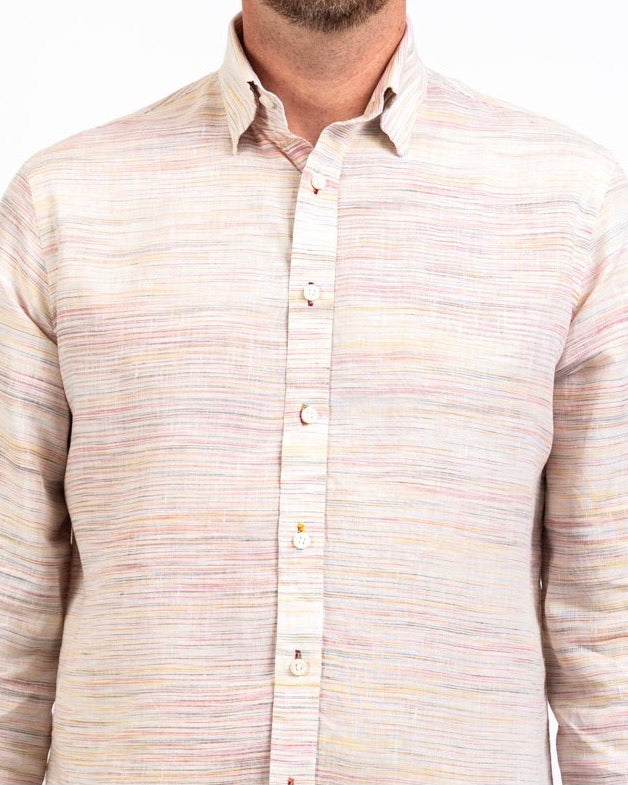 Ikat Beige Linen Slim-Fit Shirt
